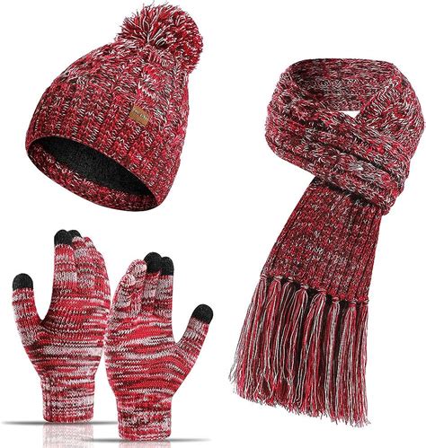 KOOSUFA Bufanda de invierno para mujer gorro y guantes táctiles juego