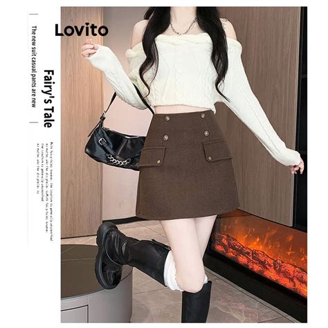 Lovito Mini Saias Casuais O Liso E Bolso Falso Para Mulheres