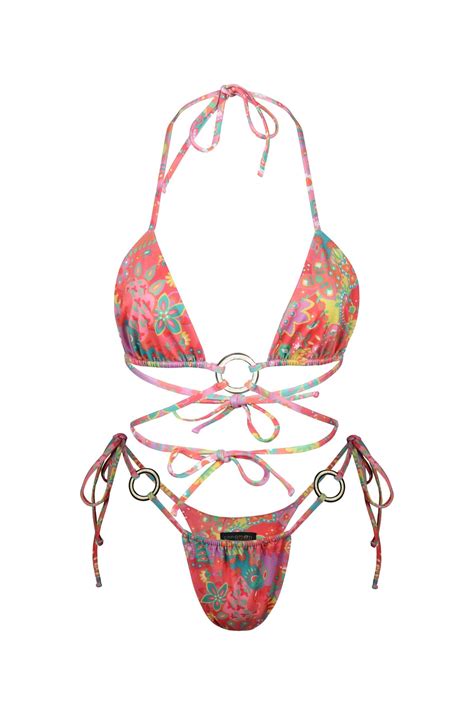 Camellia Floral Bikini Pink Bloom Econyl Bikini Set Cinnamon Swimwear