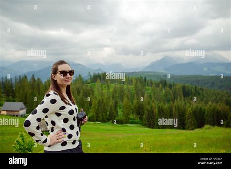 Brunette Woman Hiker Hiking On Trail In Summer Time Tatra Mountain In Poland Stock Photo Alamy