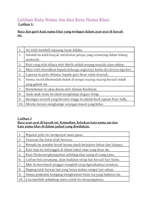 Docx Latihan Kata Nama Am Dan Kata Nama Khas Dokumentips