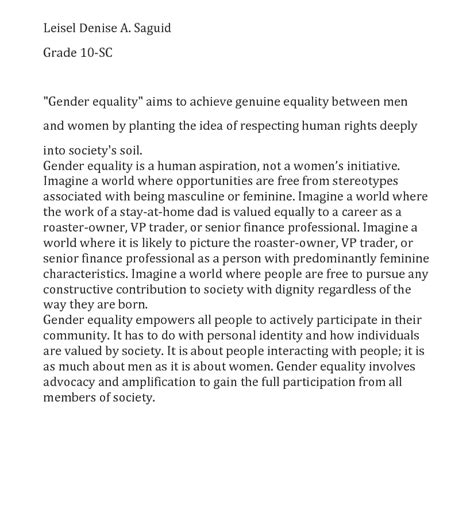 Solution Gender Equality Essay Studypool