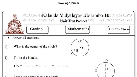 Mathematics Nalanda College Unit Exam Paper 01 Grade 06