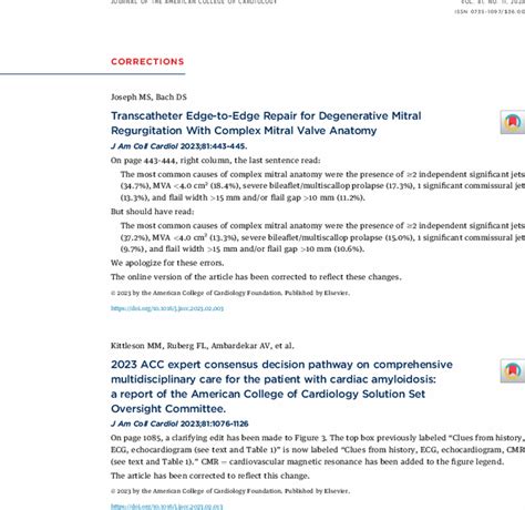 Correction Journal Of The American College Of Cardiology
