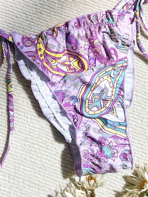 Paisley Print Triangle Tie Side Bikini Swimsuit Shein Usa