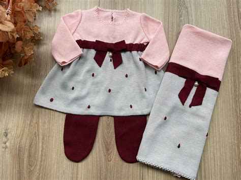 Sa Da Maternidade Vestidinho Tricot Beb Menina Laura Tric Rosa