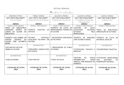 Rotina Semanal SÉries Iniciais Ensino Fundamental Portal Escola