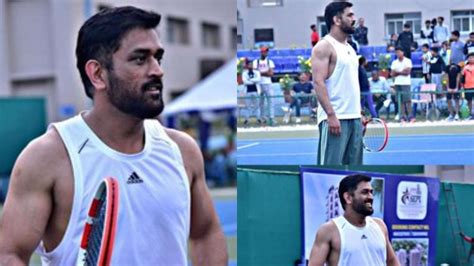 MS Dhoni Flaunts Biceps While Playing Tennis Fans Swoon Over His