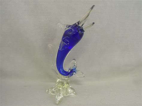 Glass Swordfish Sculpture Clear To Blue