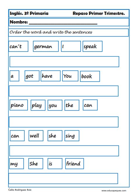 Examen De Ingles Para Nios De Tercero De Primaria