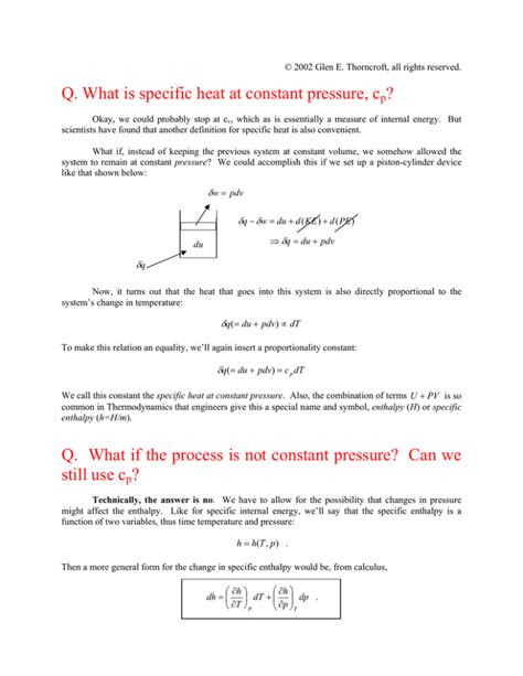 Q What Is Specific Heat At Constant Pressure C P