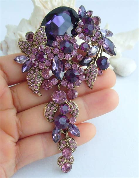 4 13 Elegant Purple Rhinestone Crystal Teardrop Brooch Pin Pendant