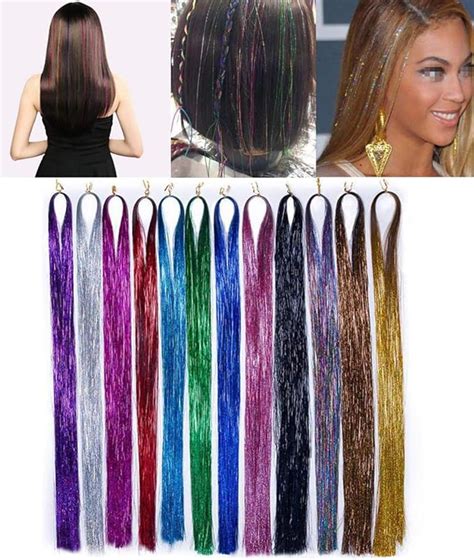 Bag Pcs Inch Long Sparkling Shiny Hair Tinsel Extensions Colored