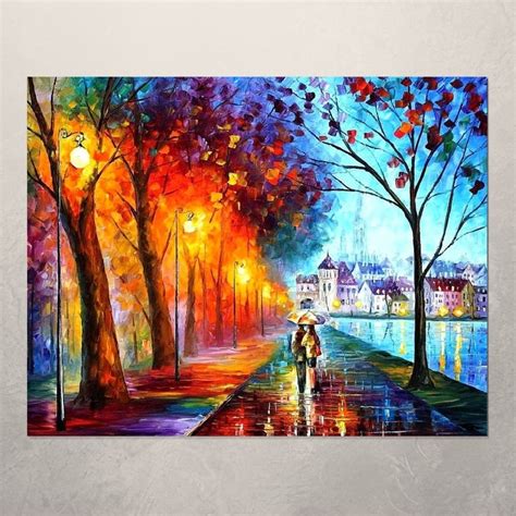 Quadro Decorativo Abstrato Espatulado Casal na Praça 90x70cm