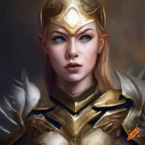 Detailed Oil Painting Of A Female Valkyrie Knight In Shining Armor On