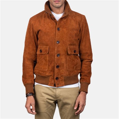 Mens Eaton Brown Suede Bomber Jacket