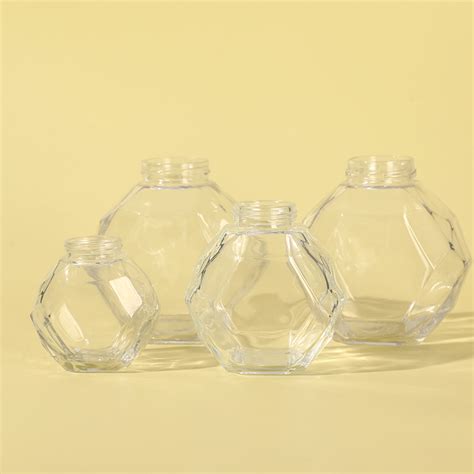 Luxury Container Empty Packaging Bottle Honey Jar Hexagon Glass Custom