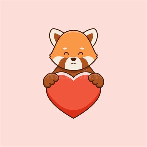 Cute Red Panda Holding Heart Love Stock Vector Illustration Of Panda