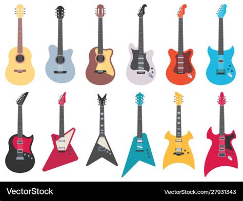 Flat guitars electric rock guitar acoustic jazz Vector Image