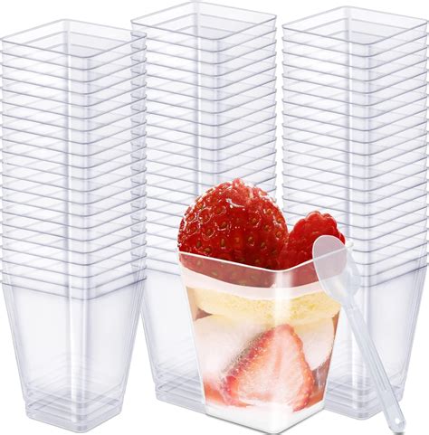 50 Pack Dessert Cups With Spoons 5 Oz Square Clear Plastic Dessert Cups Mini