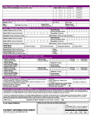 Fillable Online Patient Information Please Print Clearly Informacion