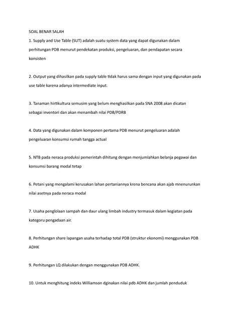 Supply And Use Table SUT SOAL BENAR SALAH1 Supply And Use Table