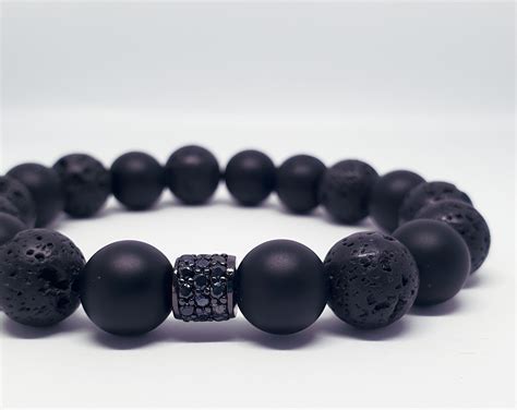 Lava Onyx Stein Perlen Armband für Männer schwarzer Etsy