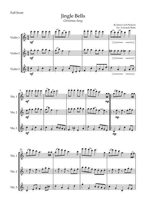 Jingle Bells Christmas Song For Violin Trio Arr Fernando Britto By