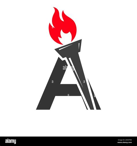 Initial Letter A Fire Torch Concept With Fire and Torch Icon Vector ...