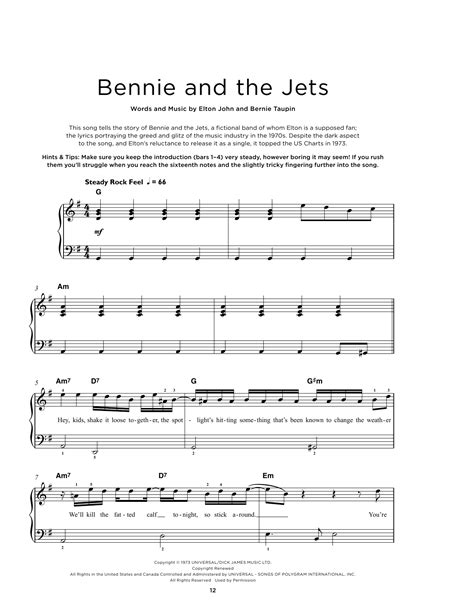 Bennie And The Jets Sheet Music Elton John Really Easy Piano