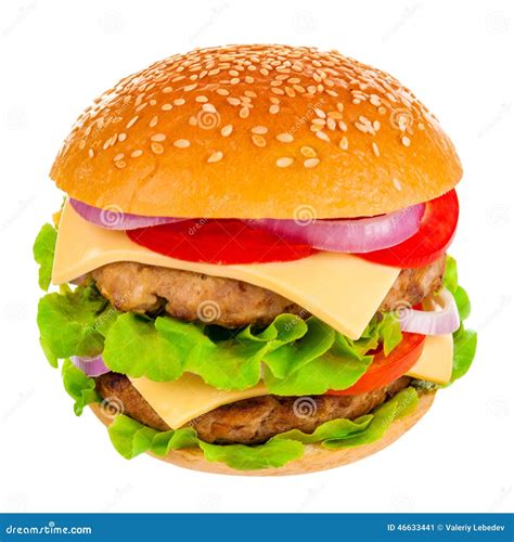 Großer Hamburger Auf Weißem Hintergrund Stockbild Bild Von Grün