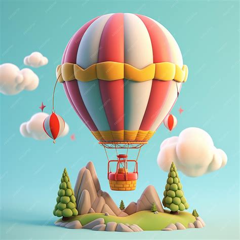 Premium Ai Image Cartoon Hot Air Balloon 3d