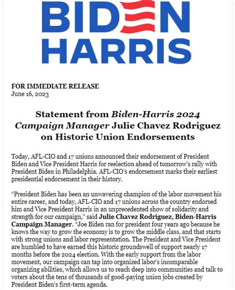 AFL CIO 17 Unions Announced Their Endorsements Of President Joe Biden