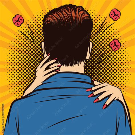 Vector Color Pop Art Comic Style Illustration Of A Woman Hugging A Man Romantic Date With Hugs