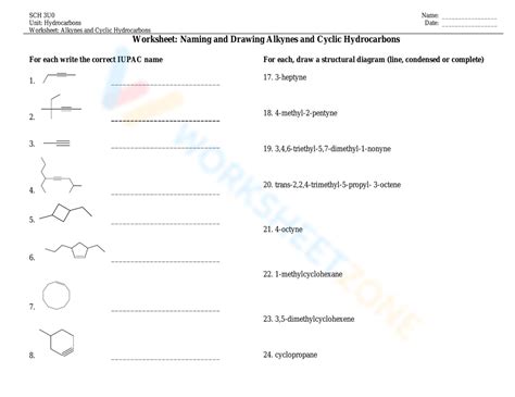 Free Printable Naming Alkanes Worksheets For Students