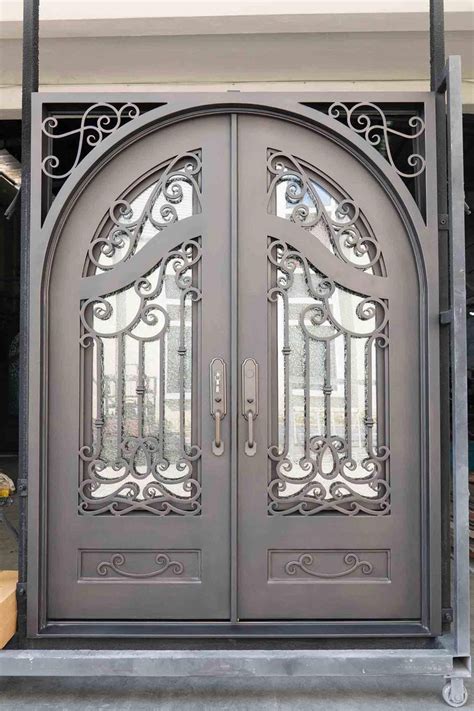 Custom Wrought Iron Double Door Beautiful Scrollwork Square Top