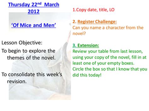 Of Mice And Men Revision Lesson 3 Teaching Resources