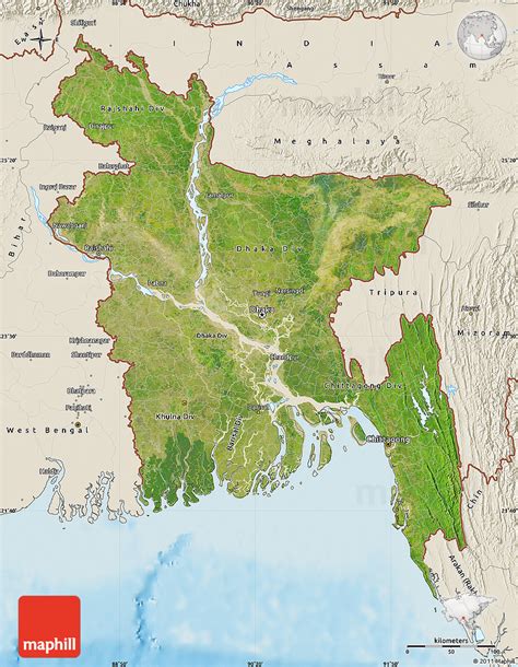 Satellite Map Of Bangladesh Shaded Relief Outside