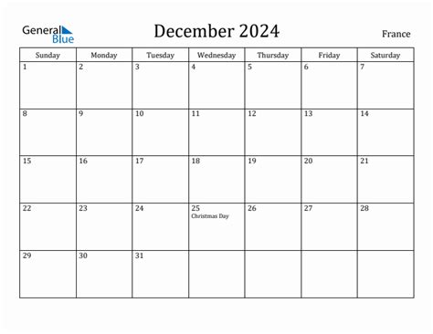 December 2024 Monthly Calendar With France Holidays