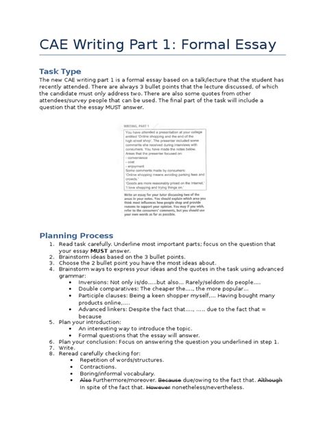 Cae Writing Part 1 Lesson Plan1 Sentence Linguistics Brainstorming