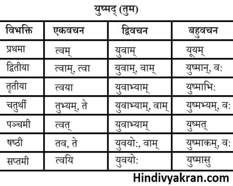 युष्मद् शब्द रूप संस्कृत में – Yushmad Shabd Roop In Sanskrit ...