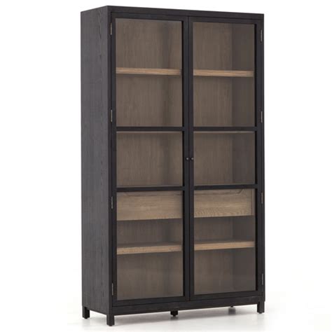 Camila Industrial Black Iron Display Cabinet With Glass Doors Zin Home