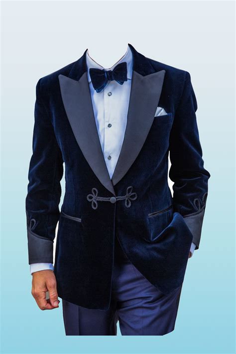 Mens Stylish Navy Blue Smoking Jackets Peaked Lapel Style Coat Single Frog Button Smoke Jacket