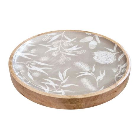 Jelliot Home Bindi 38x4cm Round Serving Tray Plate Mango Woodenamel