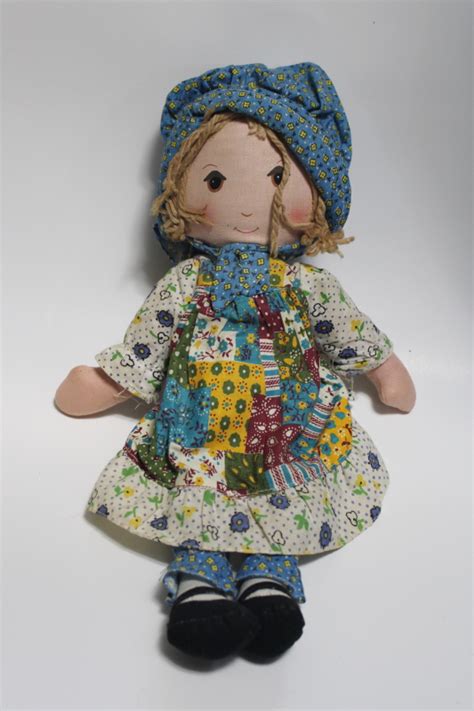 70s Vintage Holly Hobbie Rag Doll Print Cloth Body Girl Dress Sunbonnet