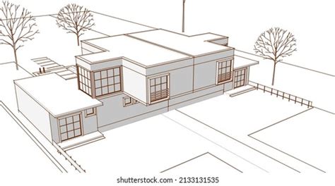 Modern House Architecture Drawing 3d Illustration Stock Illustration ...