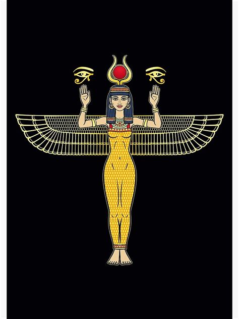 Animation Color Portrait Egyptian Goddess Isis With Horns And Sun