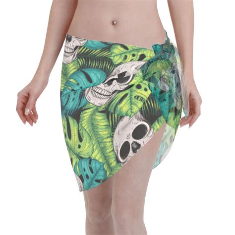 Coaee Skull And Palm Leaves Women S Short Sarongs Beach Wrap Sheer