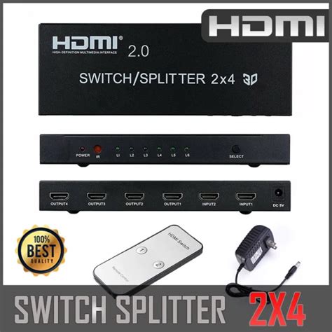 โปรโมชน 2X4 HDMI 4K 3D True Matrix Switch Splitter 2 In Source 4 Out