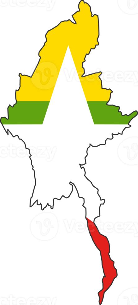 Myanmar Map City Color Of Country Flag 12177265 Png